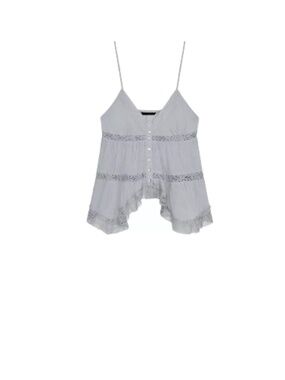 NWT Zara Blue/Gray Lace Trim Crochet Boho Camisole Tank Top. Size Small